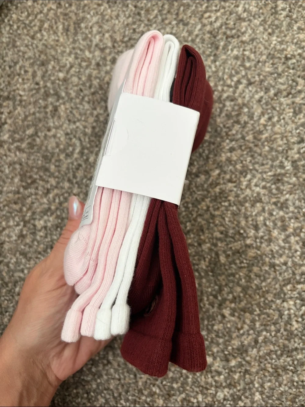 Lululemon 3 Pack Large Crew Length Sock Trio - Burgundy, White & Light Pink